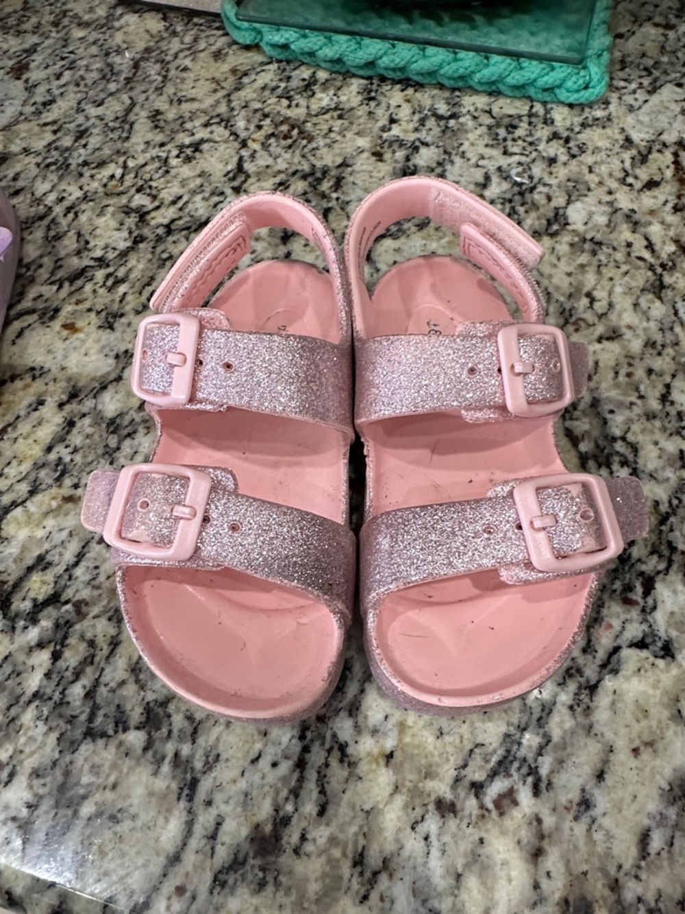 Cat & Jack Girls Pink Glitter Adjustable Strap Sandals